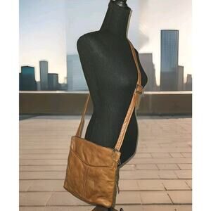 SVEN BERKELEY USA Zippered Crossbody Bag Leather 9.5x9x2 Brown